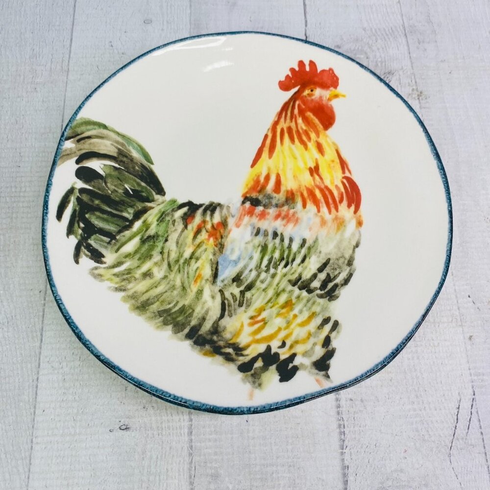 Southern Living ROOSTER Chicken Hand Crafted Italy Farmhouse Lunch Plate Set 5 - Picture 6 of 16